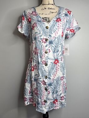 Hurley Tropical Floral V-Neck Button-Front Mini Dress - NWT Small